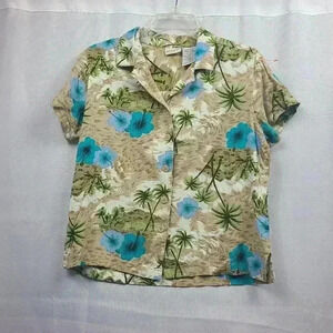 Vintage White Stag Hawaiian Floral Button Down Shirt Women's Medium